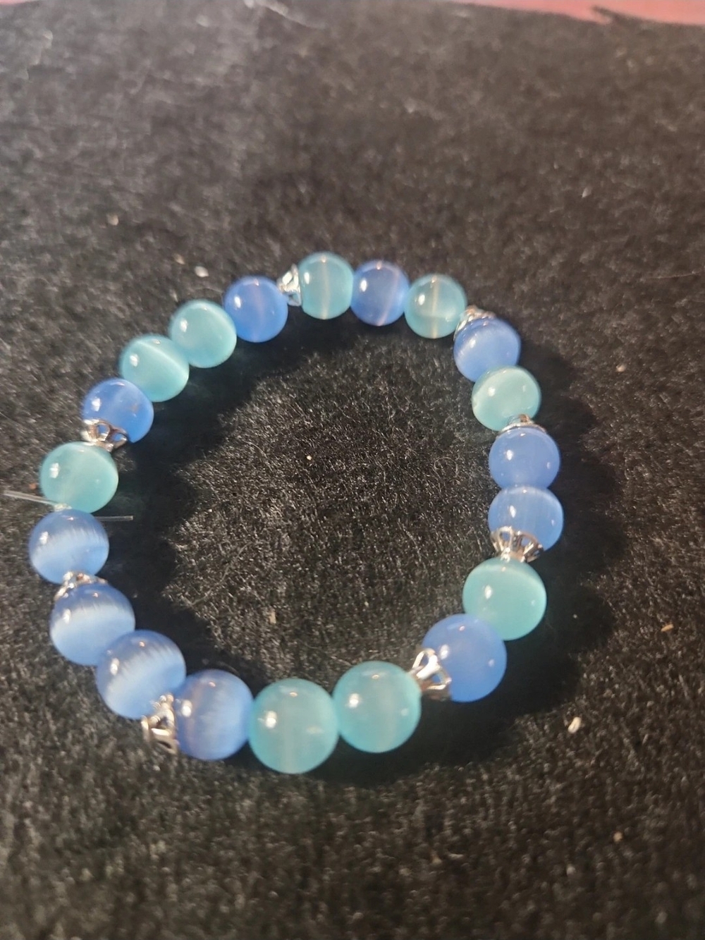 Hand Crafted Blue & Aqua Beaded Stretch Bracelet